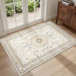 lot 2348 image: 2x3 Area Rugs Living Room Rug Washable Vintage Boho Rug No Slip Stain Resistant Soft Carpet Indoor Floor Floral Large Carpets for Bedroom Dining Room Farmhouse Nursery Hallway Home Office Beige