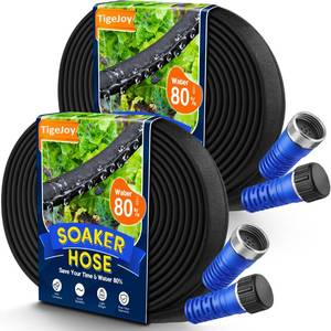lot 2349 image: TigeJoy 100FT Flat Soaker Hose, Heavy Duty Double Layer Garden Watering Hose, Flexible Leakproof Drip Irrigation Hose for Raised Beds, Lawns & Vegetables, Save 80% Water