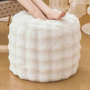 lot 2359 image: LIFEREVO Faux Rabbit Fur Round Inflatable Pouf Ottoman, 20 X 16 Plush Waffle Bubble Floor Poufs Foot Rest Living Room Bedroom, Light Purple Furry Pouf Foot Stool for Girls Adults, Anti-Slip, Lavender