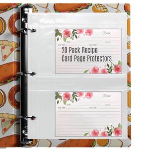 lot 4229 image: 20 Pack of Recipe Card Page Protectors, Clear Refill Sheets Recipe Organizer for 3 Ring Binders, 4 x 6, 2 Pockets Per Page, Holds 4 Cards Per Sheet, Perfect for Recipe and Photo Sleeves Organizing