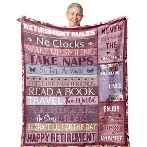 lot 4230 image: Zolumy Retirement Gift for Woman, Best Retired Gifts for WomenMen 2026, Retire Gift Ideas, Funny Presents for Retirement CoworkerTeacherNurseMom, Soft Blanket 60x50in