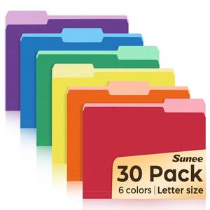 lot 4247 image: SUNEE File Folders, 30 Pack Manilla Folders 8.5 x 11, Colored File Folders Home Office School Supplies for Documents Files Paper, 6 Assorted Colors