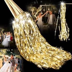 lot 4250 image: Simgoing 24 Pcs Lighted Wedding Wands LED Tinsel Wands Light up Streamers Sparklers for Wedding Send Off and Exits Birthday Party Props Favors(Gold Tinsel)
