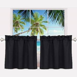 lot 4251 image: Pickluc 24 Inch Long Tier Curtains for Small Window Treatment, Short Blackout Curtain with Rod Pocket - Half Window Curtains for Kitchen, Cabinet, Basement, Camper, 2 Panels, Black, 30 Inches Wide