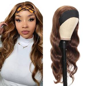 lot 4256 image: BaaerHve 26 Inch P427 Blonde Headband Wigs Human Hair Body Wave Wigs Brazilian Virgin Hair Glueless None Lace Front Half Wig Wear and Go Highlight Brown Headband Wigs Human Hair for Black Women