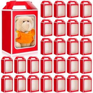 lot 4293 image: Kosiz 24 Pcs Mothers Day Box with Clear Window Cajas Transparentes Para Regalos 9.8 x 7 x 5.1 Gift Box Candy Bouquet Treat Goodie Bags with Handles for Bridal Shower Birthday Party(Red, White)
