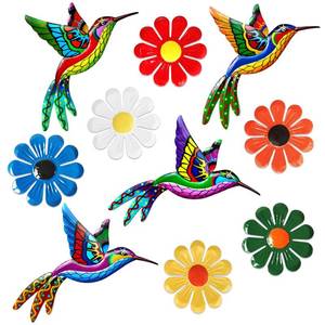 lot 4296 image: Tsilin Garden Decor Set With 4 Pcs Metal Hummingbirds 6 Pcs Metal Flowers Statues Wall Decor Sunflower Hanging Ornament for Home Bedroom Outdoor Backyard Porch Patio Fence Decorations