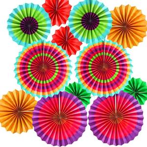 lot 4305 image: Lansian 12PCS Multi-Color Hanging Paper Fans, Fiesta Party Decorations, Photo Props for Cinco De Mayo, Carnival, Mexican Taco Tuesday, Kids Party, Baby Shower, Multi-Purpose