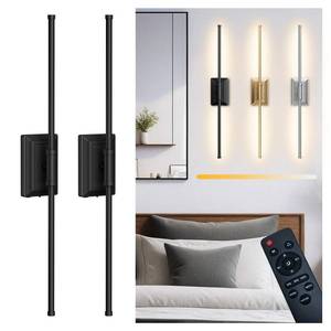 lot 5417 image: SALIOHA Battery Operated Wireless Wall Sconce - Modern Rechargeable Led Sconces in Black Gold Silver - Bedroom Decor Lights Set of 2 - Long Indoor Living Room Bathroom Remote Wall Light