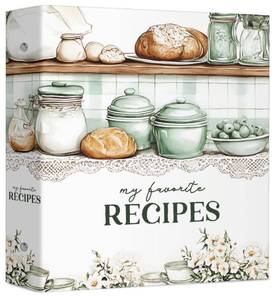 lot 5418 image: Recipe Organizer Binder, Shabby Chic Country Kitchen Design with Gingham Plaid Dividers, Plastic Sleeves & Recipe Pages, Cooking Conversions and Substitutions, 3 Ring Binder for Home Cooks and Chefs