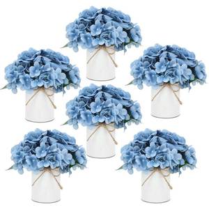 lot 5425 image: DIYDOFUN Flower Table Centerpieces - Set of 6 Floral Arrangement Artificial Wedding Hydrangeas Floral Arrangement with Rustic Metal Vase for Bridal Tea Party Event Decorations - Dusty Blue