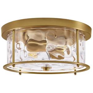 lot 5435 image: LamQee Flush Mount Ceiling Light with Clear Hammered Glass, Industrial 2-Lights Farmhouse Close to Ceiling Light Fixtures Round Low Profile Lights for Kitchen Hallway Foyer Entrance Bedroom Gold