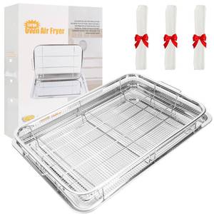 lot 5437 image: Foedo 18.7 X 12.8 Oven Air Fryer Basket and Tray, Extra Large Stainless Steel Air Fryer Basket with 100 PCS Parchment Papers, Dishwasher Safe & Rustproof