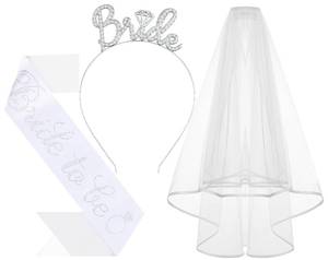 lot 5448 image: Papoopy 3Pcs Bride to Be Headband with Sash and Veil for Bachelorette Party Decorations, Bridal Shower Accessories for Gift, Favors