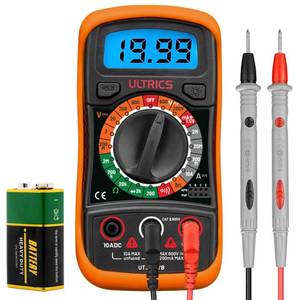 lot 6291 image: Digital Multimeter Tester by ULTRICS, 2000 Counts Volt Meter and Voltage Tester with Backlit LCD, Data Hold and Test Leads for AC DC Voltage, Current, Resistance, Continuity, Diode and Battery Test