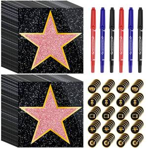 lot 6298 image: Pasimy 50 Pcs Movie Star Stickers Movie Theme Party Decorations Red Carpet Stickers Stars of Fame Decor Kit Stars Props with Black Markers for Red Carpet Party Decorations