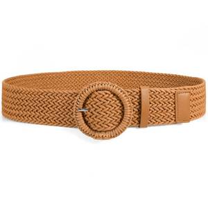 lot 6311 image: WHIPPY Wide Woven Belt for Women Rattan Braided Waist Belt Fashion Boho Straw Raffia Belt for Dresses, Brown, Fit waist size 35-39
