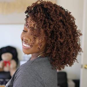 lot 6317 image: COOKOO 8 Inch 2 Packs Pre Twisted Yanky Twists Braiding Hair with Curls 30 twists per bundle Ombre Brown Marlybob Crochet Hair Short Passion Twist Crochet Braids Synthetic Hair Extensions 1B30#