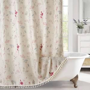 lot 6319 image: RoomTalks Boho Floral Shower Curtain 78 Long- Premium Quality Heavy Duty, Modern Farmhouse Cute Flowers Vintage Chic Textured Linen Shower Curtain Set Cottage Botanical Bathroom Decor