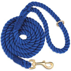 lot 6364 image: NUGUTIC Dog Leash 6 FT Handmade Braided Cotton Rope Leashes for Small Medium and Large Dogs, New Golden Heavy Duty Metal Clasp, Navy Blue