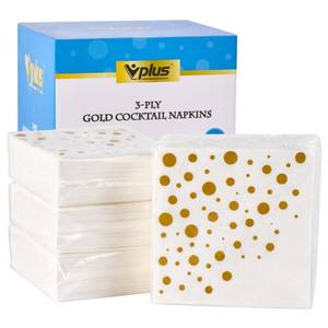 lot 6367 image: Vplus 200 Pack Cocktail Napkins Paper, 3-Ply Beverage Napkins, Disposable Gold Square Napkins, Perfect for Restaurant, Event, Bar, Wedding, Baby Shower and Birthday Party