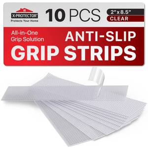 lot 6381 image: X-Protector Rubber Grip Tape Strips - 10 PCS Pack of Non-Abrasive Grip Stickers - 2x8.5 Heavy-Duty Non Slip Adhesive Strips - Clear Waterproof Rubberized Grip Tape for Handles