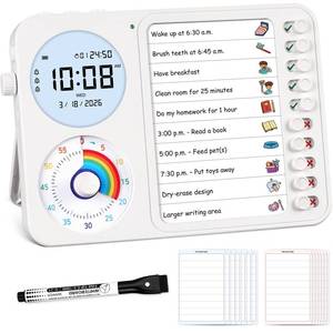 lot 6383 image: A3-in-1 Visual Timer & ADHD Tool for Kids �� ADHD Task Timer for Adults with Visual Schedule, Chore Chart & Planning Board for Home, School, Classroom, Work (White)