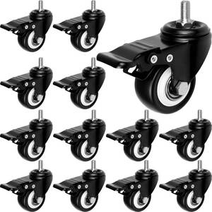lot 6389 image: M8 Caster Wheels Set of 12, 2-Inch Swivel Heavy Duty Casters with Dual Brake & M8 x 15mm Threaded Stem, 400 lb Capacity for Desk, Workbench, Cart