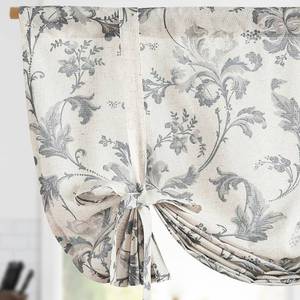 lot 6393 image: jinchan Tie Up Valance Curtain Floral Linen Gray for Windows Farmhouse 45 Inch Damask Printed Short Window Treatment Adjustable Length for Kitchen Living Room Light Filtering 1 Panel Grey on Linen