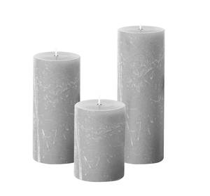 lot 6413 image: Simply Soson Grey Rustic Texture Pillar Candles 3x3 inch - Set of 3 - Unscented Decorative Grey Candles, No Drip, Ideal for Home Decor, Weddings, Holidays
