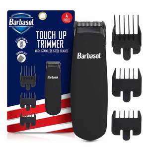 lot 6418 image: Barbasol Touch Up Trimmer for Men, Compact Electric Xtreme Precision Beard and Hair Trimmer with Stainless Steel Blades & 3 Guide Combs (3, 6, 10mm), Wireless, AA Battery Powered (not Included)