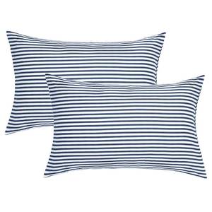 lot 6419 image: JELLYMONI 100% Natural Cotton Striped King Pillowcases Set, 2 Pack White and Dark Blue Stripes Pattern Printed Pillow Covers with Envelope Closure(Pillows are not Included)