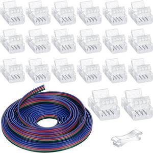 lot 6426 image: Zhengmy 20 Pack 4 Pin 10mm Solderless LED Strip Connector Transparent Track Lighting LED Pin Connectors with Wire Strip 16.4ft for 5050(4 Pin, 10 mm)