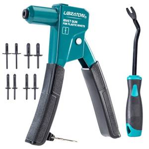 lot 6428 image: LIBRATON Plastic Rivet Gun Kit with Fastener Remover, 90 Degree Angle Hand Riveter with 40Pcs Nylon Rivets (4 Sizes) & Pry Tool, Universal Nosepiece for Automotive, Ergonomic & 50% Lighter Force