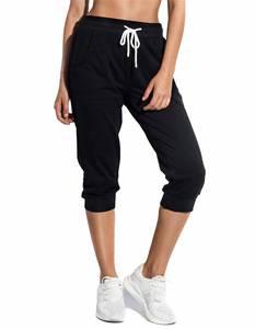 lot 6434 image: SPECIALMAGIC Womens Sweatpants Capri Pants Cropped Jogger Running Pants Lounge Loose Fit Drawstring Waist with Side Pockets Black size 3XL