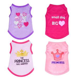 lot 6436 image: Pistha 4 Pack Dog Shirts Summer Printed Puppy Clothes Cute Sleeveless Pet T Shirts Dog Clothes for Small Medium Dogs Cats Girl(S)