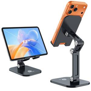 lot 6438 image: OCYCLONE Phone Stand, Foldable Cell Phone Stand Holder for Desk Office Accessories Adjustable Height and Angle iPhone Stand Compatible with 4-13 Phones iPad Tablet - Black