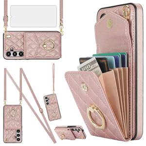 lot 6450 image: Asuwish Phone Case for Samsung Galaxy S24 Plus S24 5G Wallet Cover with Tempered Glass Screen Protector and Wrist Strap Ring RFID Blocking Card Holder Cell S24plus 24S  S 24 24 Women Men Rose Gold