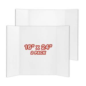 lot 6451 image: Chell Mini Size Trifold Poster Board, 16 x 24, Small Corrugated Project Boards, White, 2 Pack