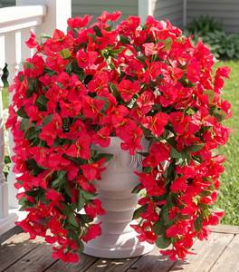 lot 6457 image: Faux Bougainvillea Artificial Flowers Plants for Outdoor Outside Decoration, 2 PCS Red Fake Flowers UV Resistant Look Real Silk Long Trailing Vines for Front Door Porch Planter Urn Patio Garden Yard