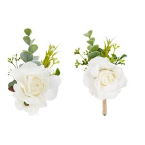 lot 6472 image: Meldel White Corsage and Boutonniere Set, Ivory Boutonniere, Prom Flower Wrist Corsage Bracelets, Homecoming Corsage Wristlet, Men Boutonniere for Wedding Flowers Accessories Prom Suit Decorations