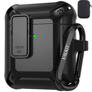 lot 6481 image: Valkit for Airpods Case Cover for Men with Lock, Military Armor Series Full-Body Air Pod Case with Keychain Cool Apple AirPods Shockproof Protective Case for AirPod 2 & 1,Black