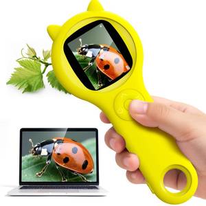 lot 6483 image: Kids Microscope for Summer Vacation, 500X Portable Digital Microscope with 2 IPS Screen, Beach Nature Discovery STEM Toy for Kids Age 5-12 (Yellow)