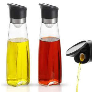 lot 9829 image: ElementalKitchen Premium Glass Olive Oil and Vinegar Dispenser Bottles Set, 2-Piece 16oz Kitchen Cooking Cruet with Auto-Open Lid, Non-Drip Pouring Spout, Oil Infuser Filter, Dishwasher Safe