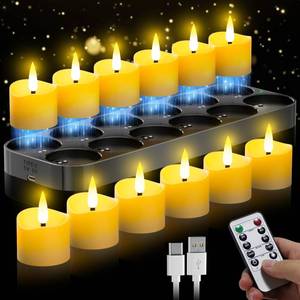 lot 9835 image: YiaMia 12 Pack Upgraded Rechargeable Tea Lights with Magnetic Wireless Charging Base, Flameless LED Candles with Remote and Timer, 100H Battery Operated Candles for Votive Wedding Halloween Christmas