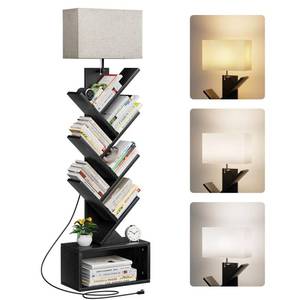 lot 9854 image: Evermagin 6 Tier Tree Bookshelf with Light, Narrow Bookcase Tower, Tall Floor Standing Book Shelf Organizer with Storage Cabinet for Living Room, Bedroom and Home Office, Black