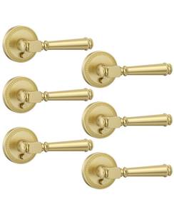lot 9857 image: Amerdeco 6 Pack Brushed Gold Privacy Door Handles, Gold Interior Door Knobs,Heavy Duty Door Lever for Bedroom and Bathroom, Reversible Keyless for Right & Left Side AM0034