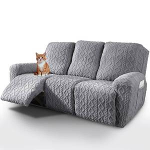 lot 9870 image: vctops 8 Pieces Geometric Jacquard Plush Recliner Sofa Covers Soft Fuzzy Fluffy 3 Seats Couch Cover Anti-Slip Sofa Slipcover Furniture Protector with Elastic Bottom for Kids Pet(Grey,3 Seat)