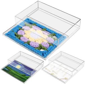 lot 9880 image: AceOrbit Acrylic Needlepoint Tray 8 x 12 Large Acrylic Tray with Insert Drawer for Customizable Photos Artwork Fabric Clarity or Messages Display Plastic Drawer Organizer for Vanity Bathroom Kitchen