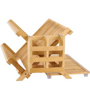 lot 9888 image: NOVAYEAH Bamboo Dish Drying Rack with Utensil Holder, Collapsible Wooden Dish Drainer Rack, 3-Tier Large Folding Drying Holder for Kitchen Counter 51 pcs Grid
